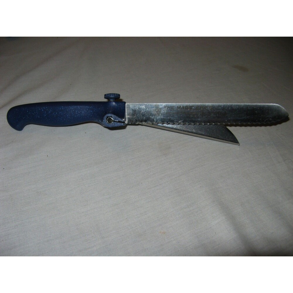 The Magic Knife Adjustable Thickness Slicing Knife 7" Blue Bread Fruit Vegetable